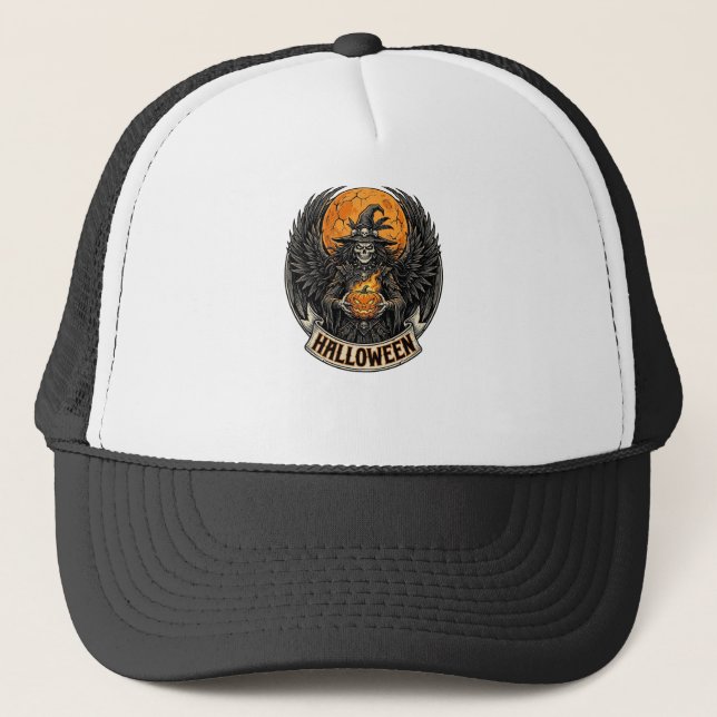 Gothic Halloween Witch Vintage Trucker Hat (Front)