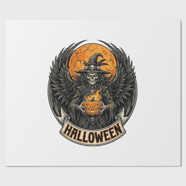 Gothic Halloween Witch Vintage Wrapping Paper (Flat)