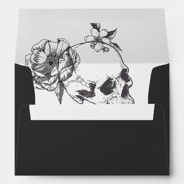 Gothic Hand drawn Flowers Skull 5x7 Invitation Envelope (Back (Bottom))