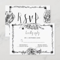Gothic Hand drawn Flowers Skull RSVP card