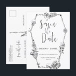 Gothic Hand drawn Flowers Skull Save the date  Postcard<br><div class="desc">Designed to coordinate with our Gothic Hand drawn Floral Collection, this save the date postcard features uniquely hand drawn flowers and skulls. Suitable for moody, dark gothic wedding theme. For more advanced customisation of this design, e.g. changing layout, font or text size please click the "CUSTOMIZE" button above. Please contact...</div>