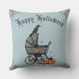 Gothic Happy Halloween French Blue Throw Pillow