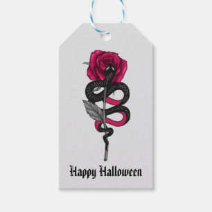 Gothic Happy Halloween Rose and Snake Gift Tags