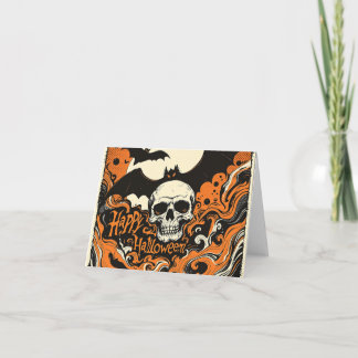Gothic “Happy Halloween” Skull & Bats Greeting Car Thank You Card
