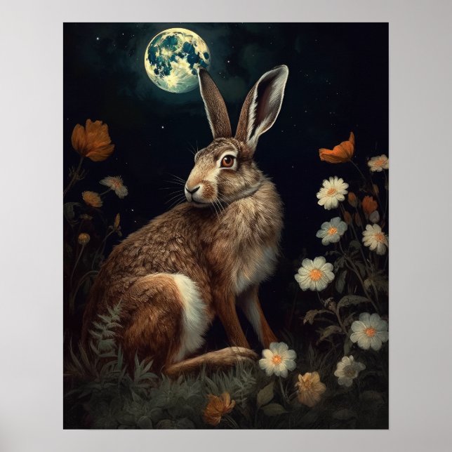 Gothic Hare And Moon Art Print Poster (Front)