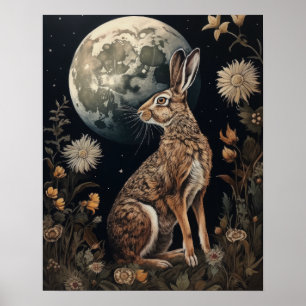 Gothic Hare And Moon Art Print Poster