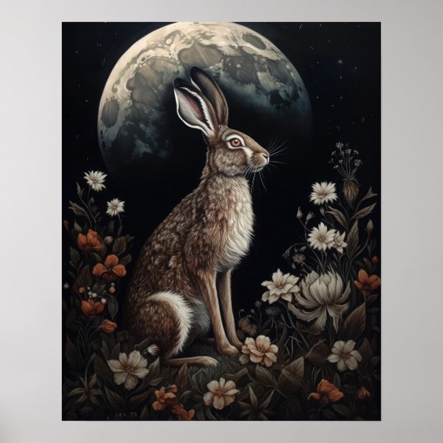 Gothic Hare And Moon Art Print Poster (Front)