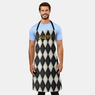 Gothic Harlequin Pattern Playful Personalized Name Apron