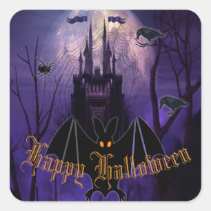 Gothic Haunted Castle Happy Halloween  Square Sticker