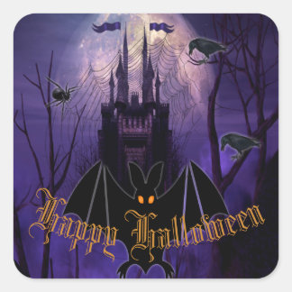 Gothic Haunted Castle Happy Halloween  Square Sticker