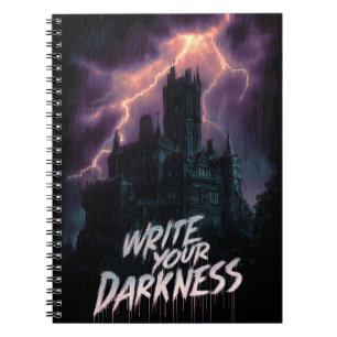 Gothic Haunted Castle Under Thunderstorm with Text Notebook