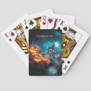 Gothic Haunted House Jack-O-Lanterns Playing Cards