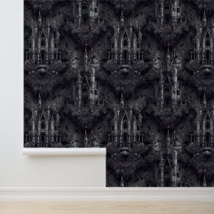 Gothic Haunted Houses and Bats Halloween Wallpaper