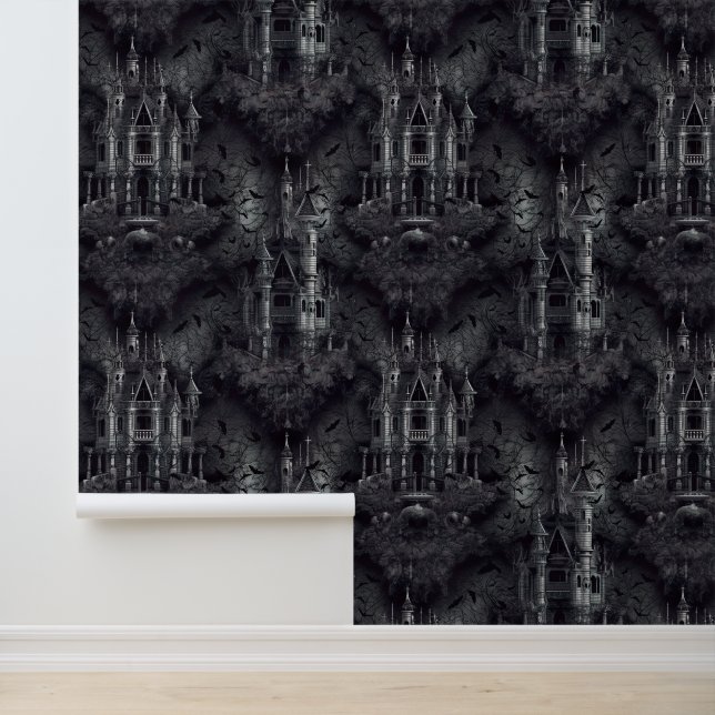 Gothic Haunted Houses and Bats Halloween Wallpaper (Application)