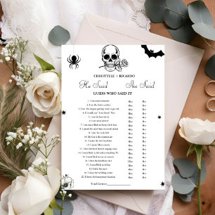 Gothic He said she said Bridal shower game card