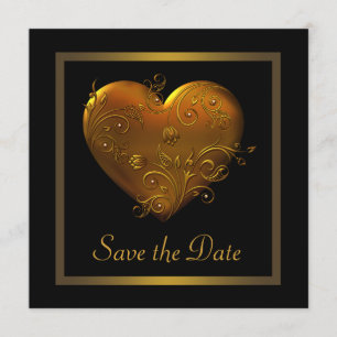 Gothic Heart Black Gold Wedding Save The Date