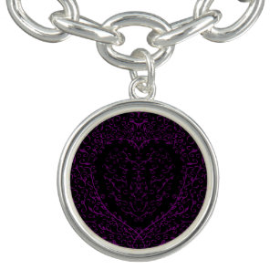 Gothic Heart-Charm Bracelet Round Purple & Black 2