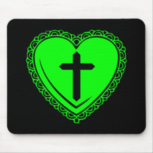 Gothic Heart & Cross (Black + Green) Mouse Mat