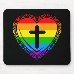 Gothic Heart & Cross (Black + Rainbow) Mouse Mat