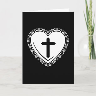 Gothic Heart & Cross Greeting Card (Black & White)