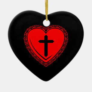 Gothic Heart + Cross Ornament (Black + Red)