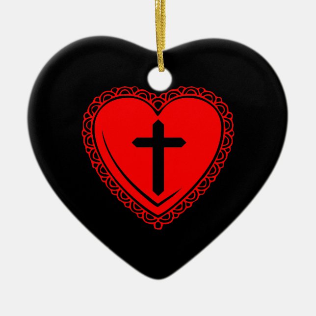 Gothic Heart + Cross Ornament (Black + Red) (Front)