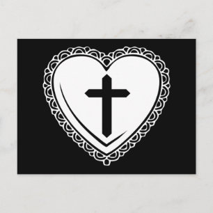 Gothic Heart & Cross Postcard (Black & White)