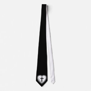 Gothic Heart + Cross Tie (Black + White)
