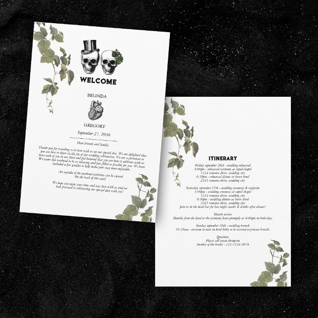 Gothic Heart Floral Skull Wedding  Itinerary  Programme (Gothic Heart Floral Skull Wedding Itinerary Program)