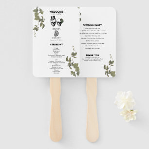 Gothic Heart Floral Skulls Wedding Program Hand Fan