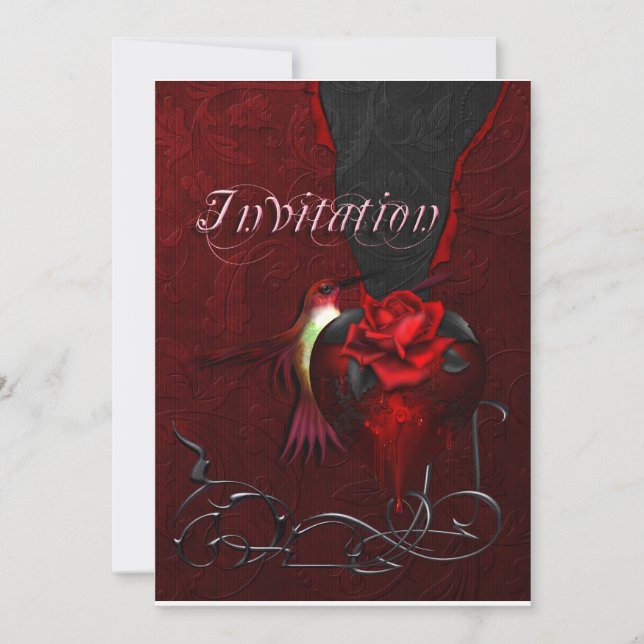 Gothic Heart & Hummingbird Invitation (Front)