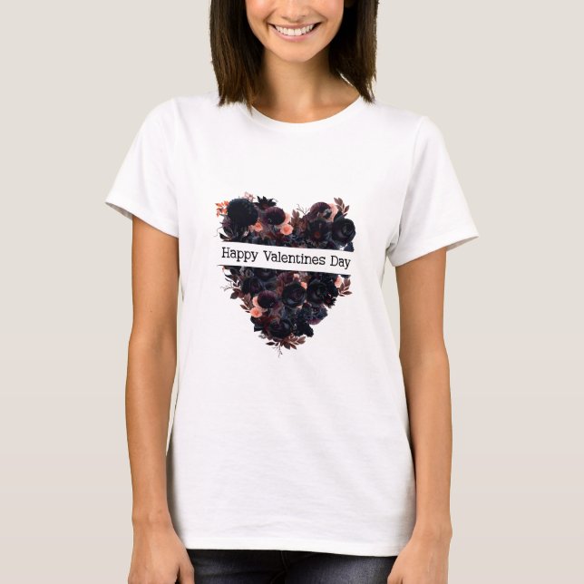 Gothic heart made of black flowers. Dark romance.  T-Shirt (Front)