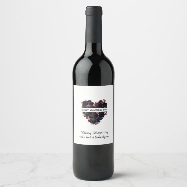 Gothic heart made of black flowers. Dark romance.  Wine Label (Front)