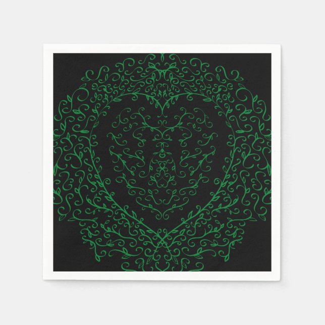 Gothic Heart-Paper Napkin Green & Black 3 (Front)