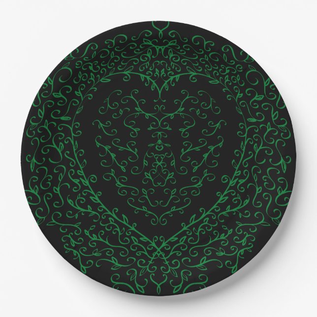 Gothic Heart-Paper Plate Green & Black 2 (Front)