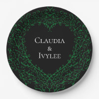 Gothic Heart-Paper Plate Green & Black 3