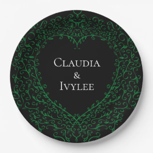 Gothic Heart-Paper Plate Green & Black 3