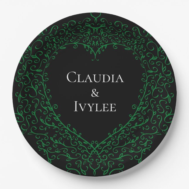 Gothic Heart-Paper Plate Green & Black 3 (Front)