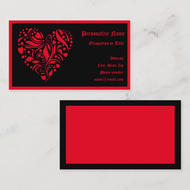 Gothic Heart Red Black Trendy Vintage Business Card (Front/Back)