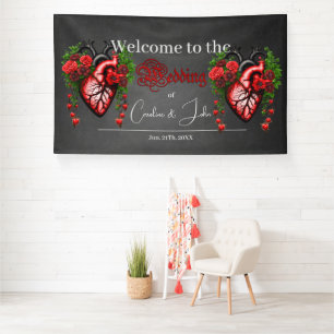 Gothic heart red flowers banner