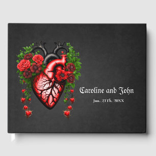Gothic heart red flowers.  guest book