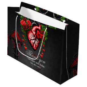 Gothic heart red flowers. large gift bag