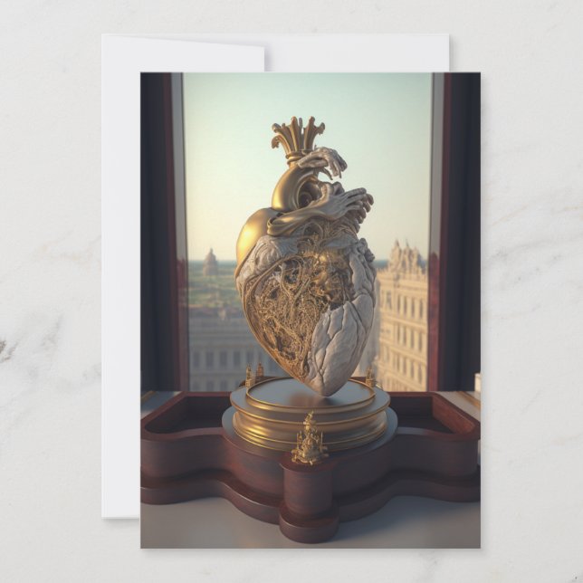 Gothic Heart sculpture on wooden display Holiday Card (Front)