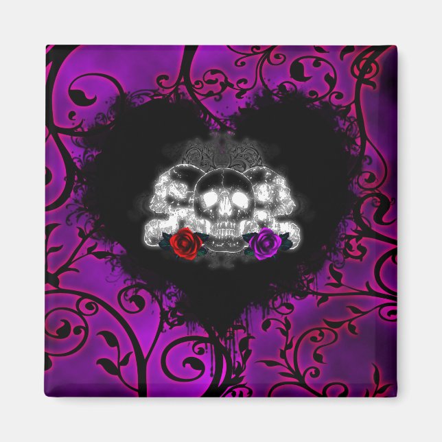 Gothic Heart Skulls and Roses Magnet (Front)