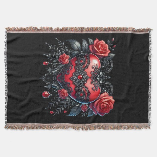Gothic Heart Valentine Throw Blanket (Front)
