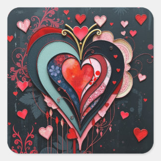Gothic Heart Valentines Square Sticker