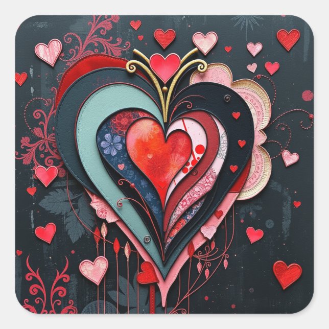 Gothic Heart Valentines  Square Sticker (Front)