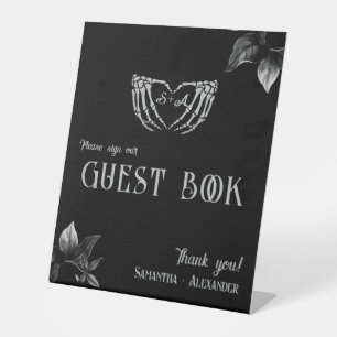 Gothic Heart Whimsigoth Silver Wedding Guest Book Pedestal Sign