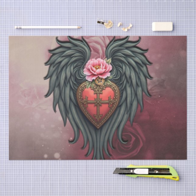 Gothic Heart with Bloom and Wings.  Tissue Paper (Craft)