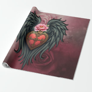 Gothic Heart with Bloom and Wings.  Wrapping Paper